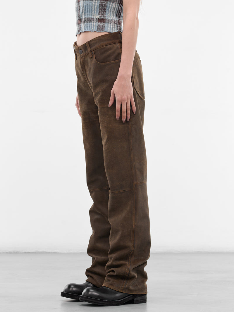 Brown Waxed Suede Elongated Pants (RW-WN-TROU000043-COFFEE-BROWN)
