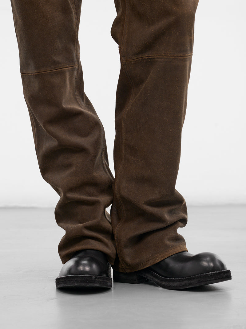Brown Waxed Suede Elongated Pants (RW-WN-TROU000043-COFFEE-BROWN)