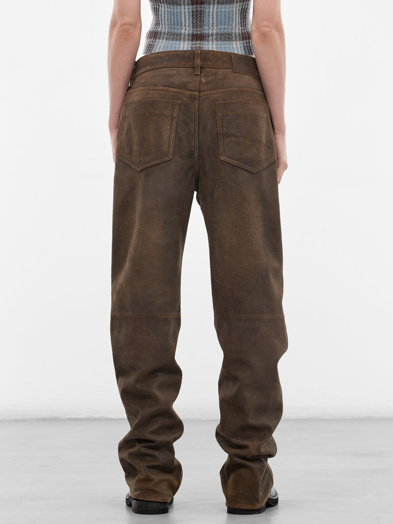 Brown Waxed Suede Elongated Pants (RW-WN-TROU000043-COFFEE-BROWN)