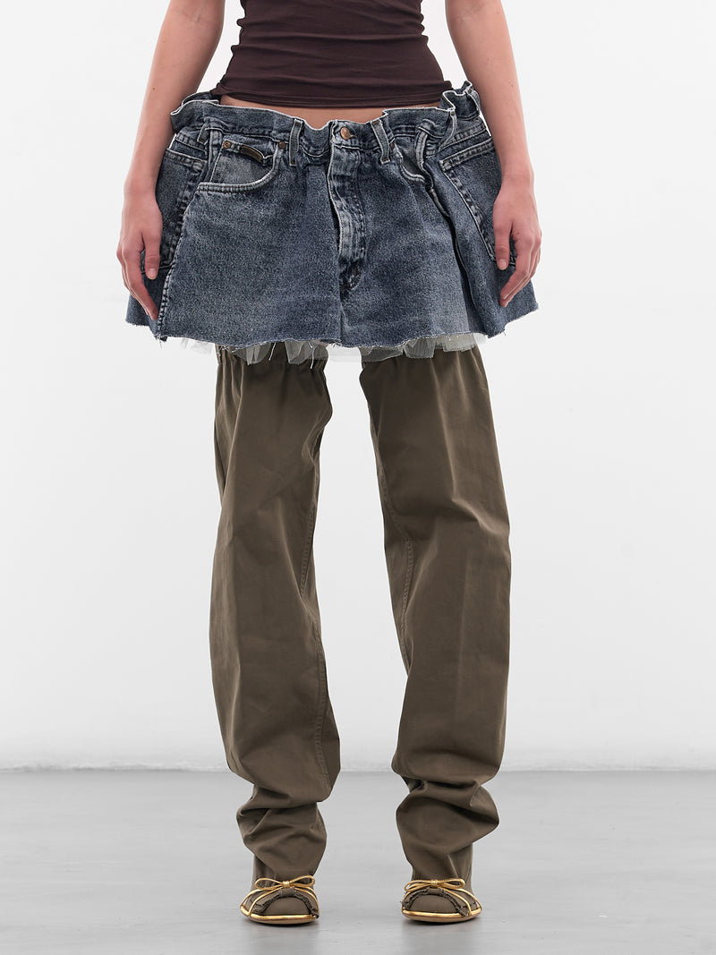 Blue Scrunched Denim Tulle Skirt (S06FW5-BLUE)