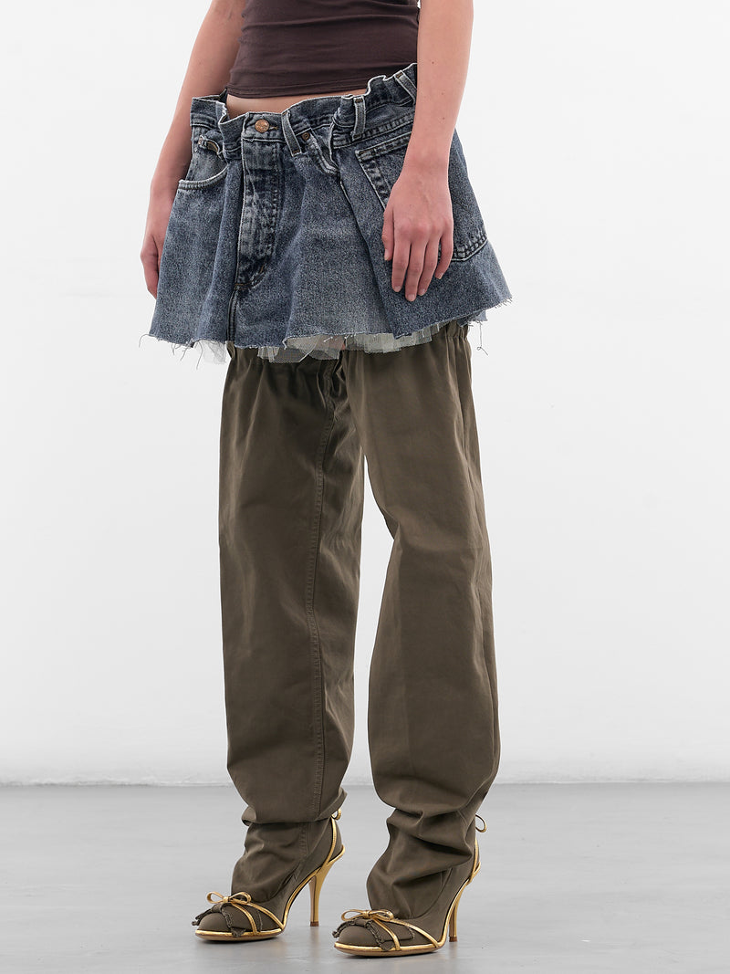 Blue Scrunched Denim Tulle Skirt (S06FW5-BLUE)