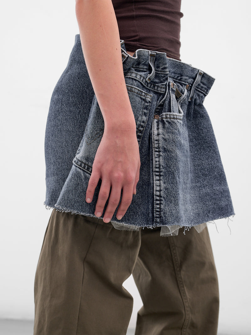 Blue Scrunched Denim Tulle Skirt (S06FW5-BLUE)