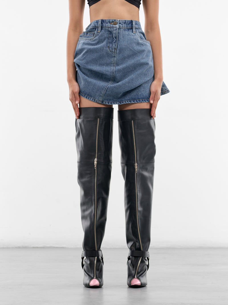 August Barron Lifted Denim Mini Skirt | H.Lorenzo - front