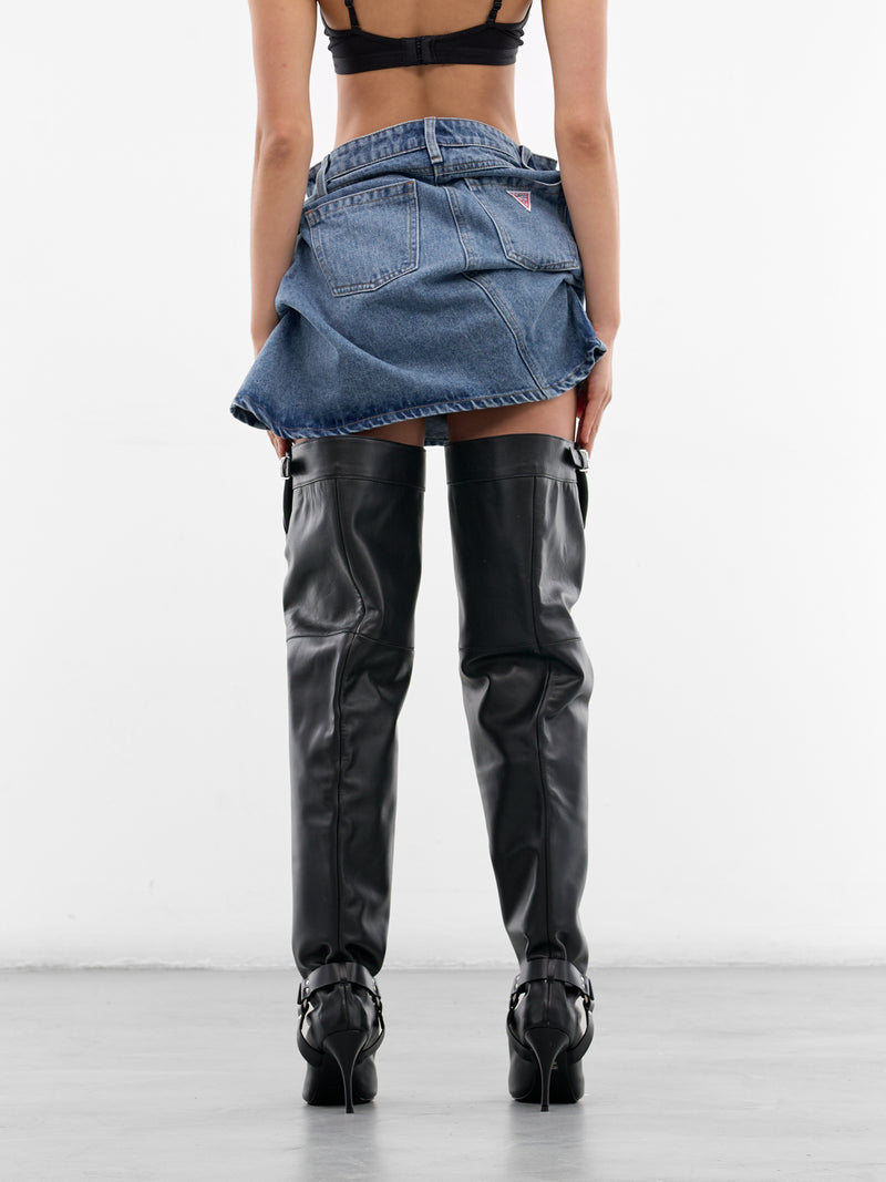 August Barron Lifted Denim Mini Skirt | H.Lorenzo - back