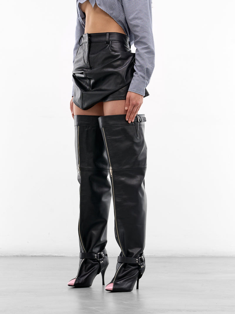 August Barron Lifted Leather Mini Skirt | H.Lorenzo - side