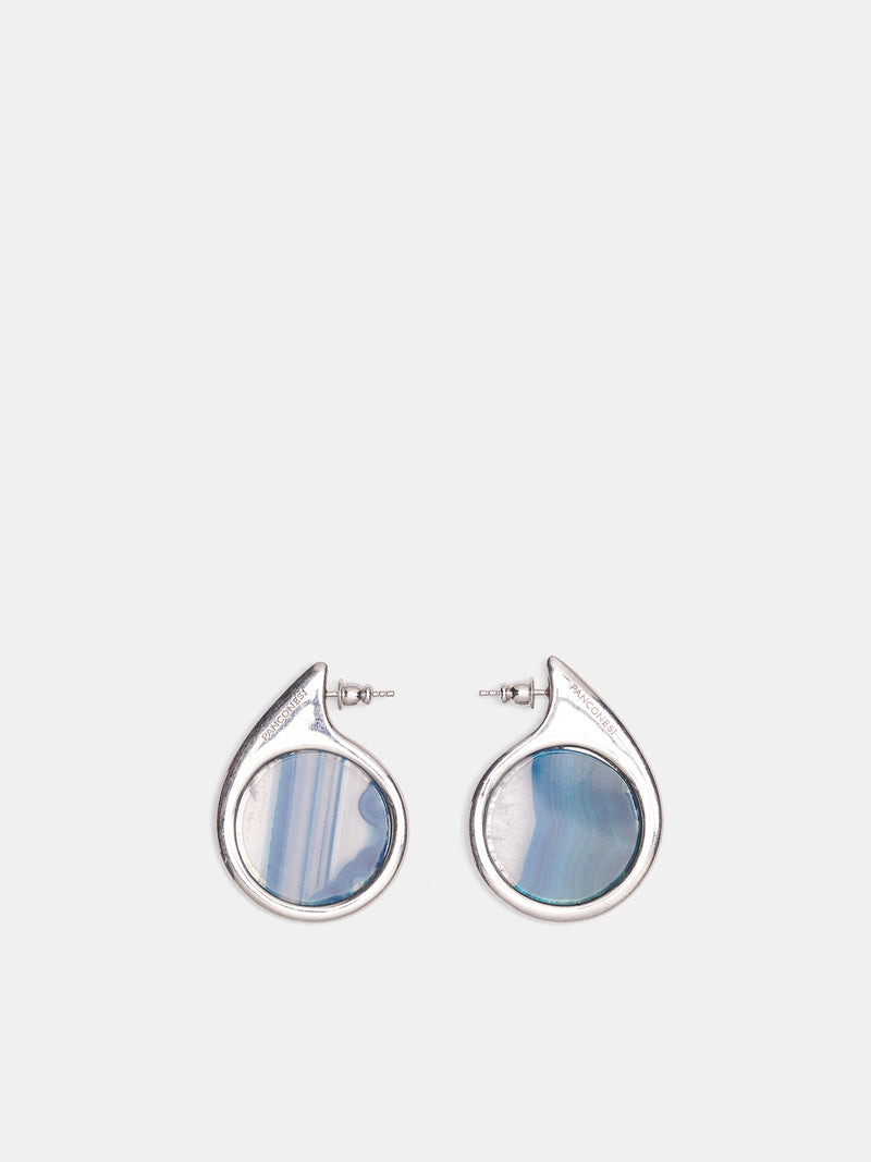 Small Dusk Rhodium Earrings (S26-EA031-P-AZURE-AGATE)