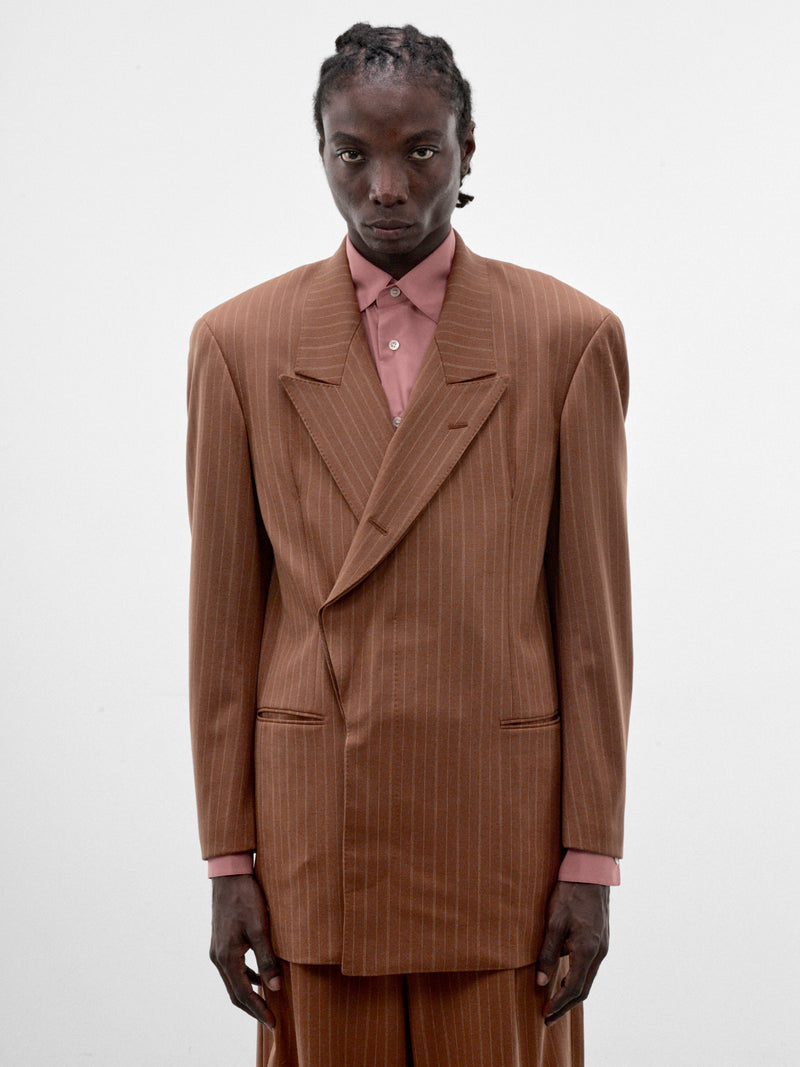 Brown Wool Pinstripe Blazer (S26AW08JKT-VW-BROWN)
