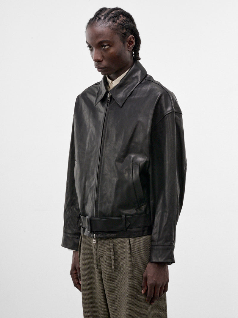 Black Leather Zip Jacket (S26AW15BL-L-BLACK)