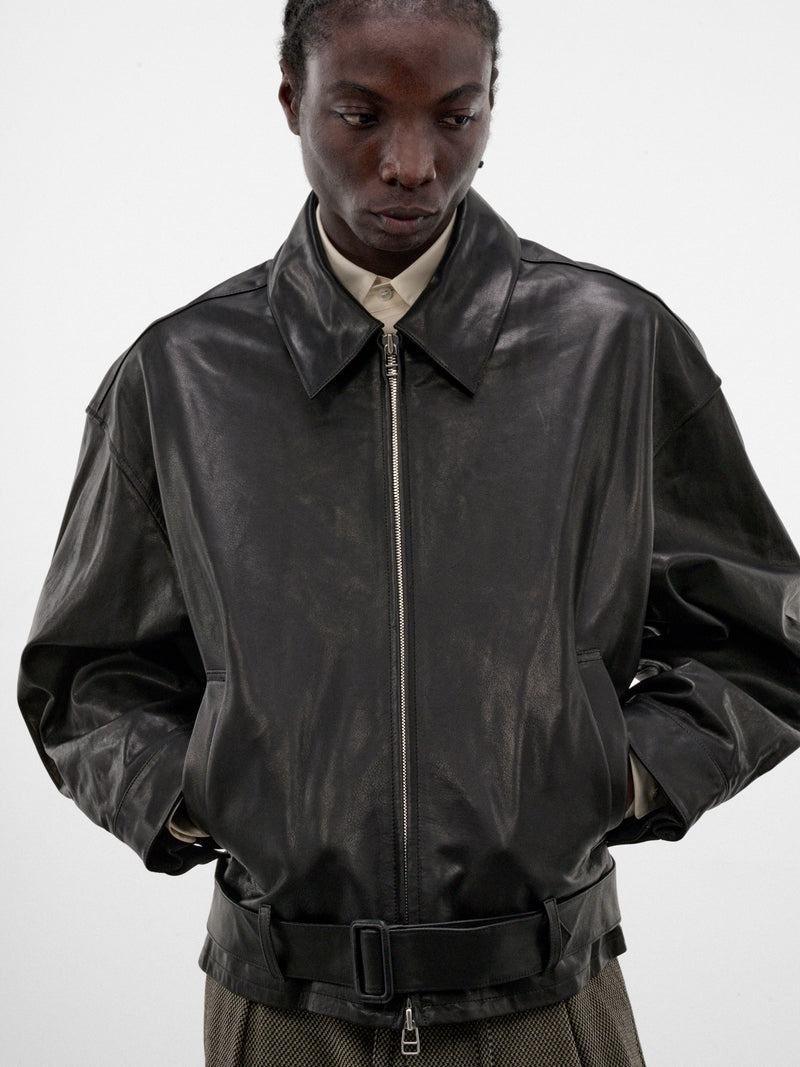 Black Leather Zip Jacket (S26AW15BL-L-BLACK)