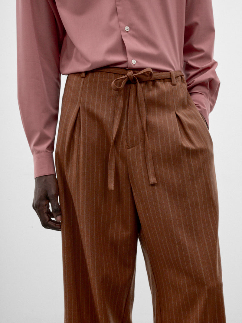 Brown Wool Pinstripe Judo Trousers (S26AW17PT-VW-BROWN)