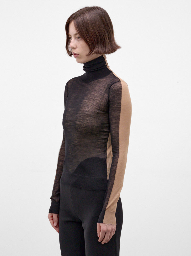 Paneled Wool-Cashmere Sheer Turtleneck (S62HA0111-M13352-BEIGE)