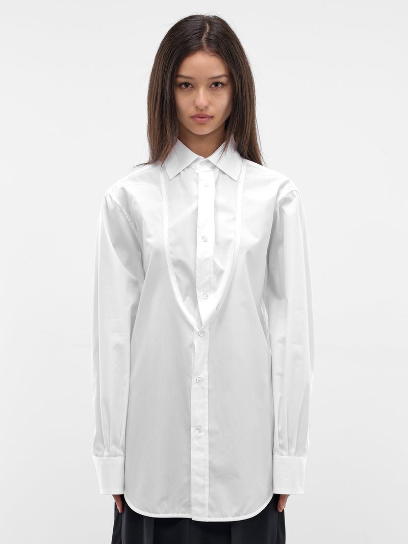 White Folded V-Neck Collar Shirt (S29DT0018-S43001-100-WHITE)