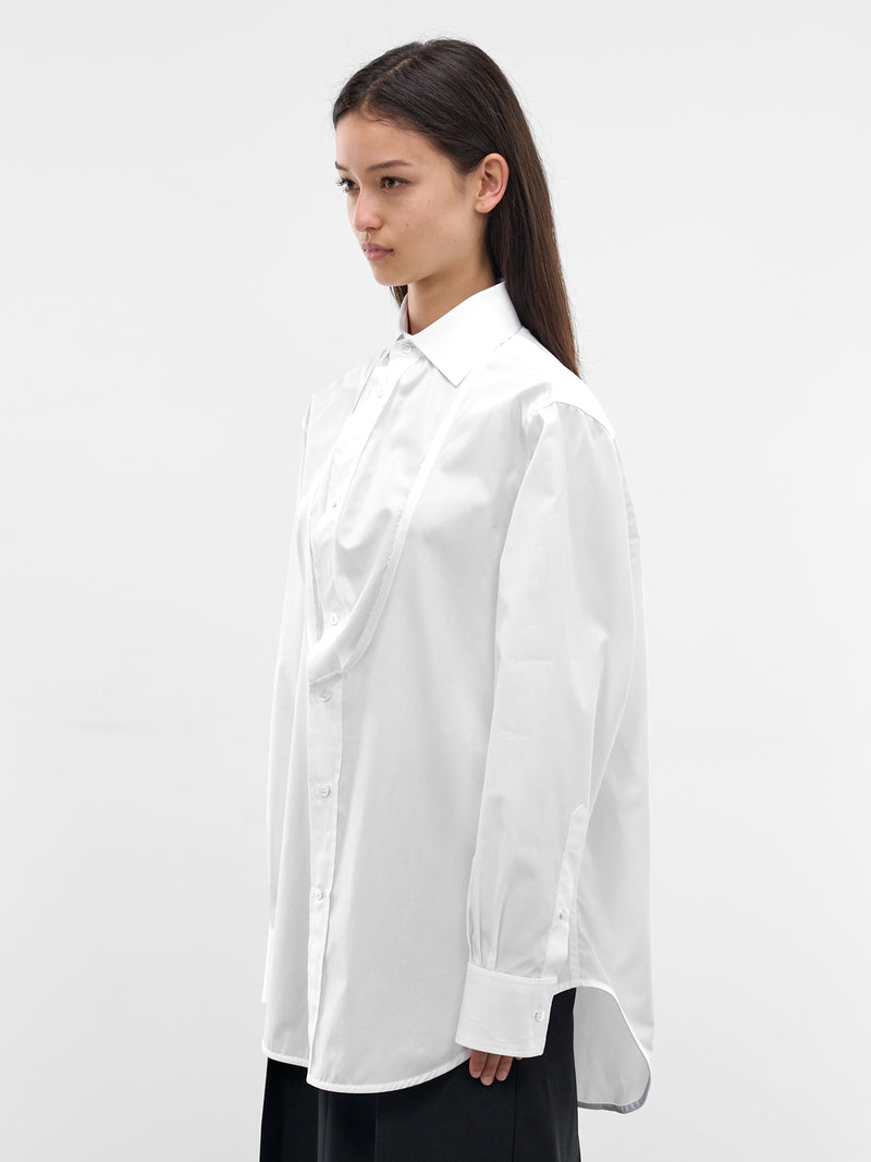 White Folded V-Neck Collar Shirt (S29DT0018-S43001-100-WHITE)