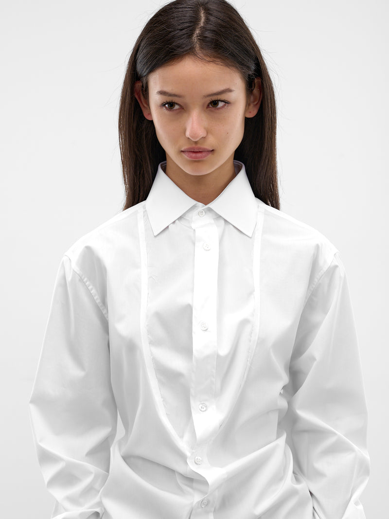 White Folded V-Neck Collar Shirt (S29DT0018-S43001-100-WHITE)