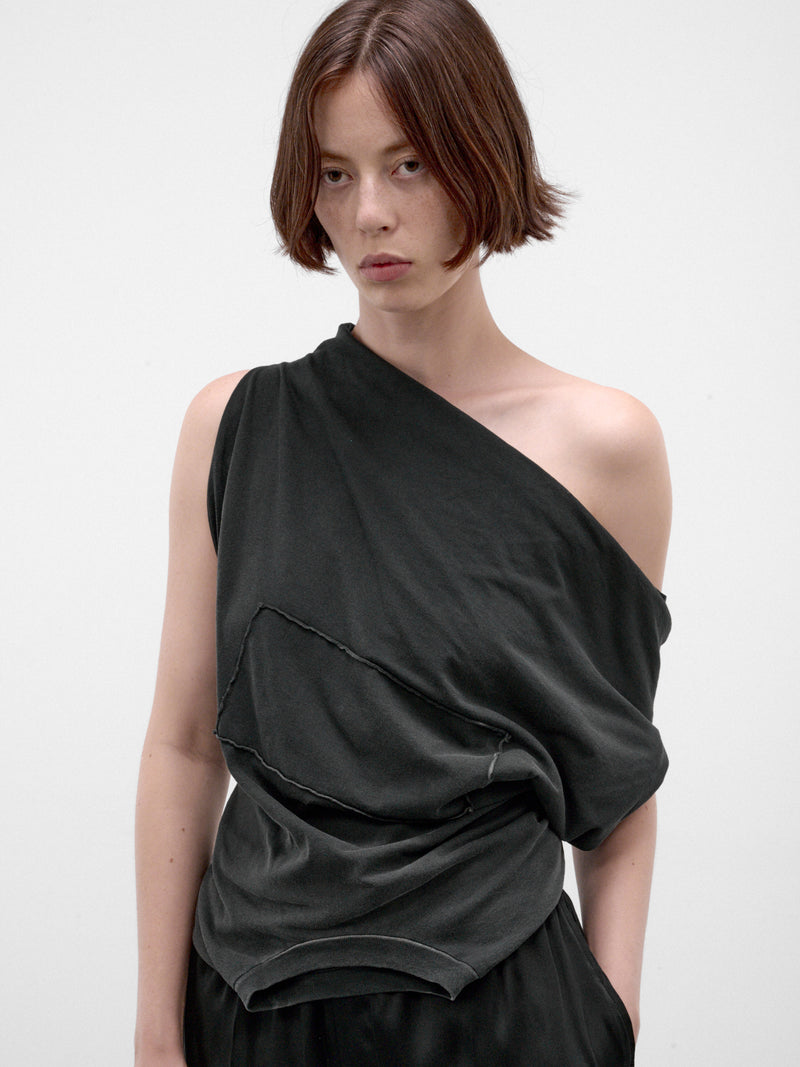 Black Asymmetric Draped Sleeveless Top (S29NL0063-S24575-BLACK)