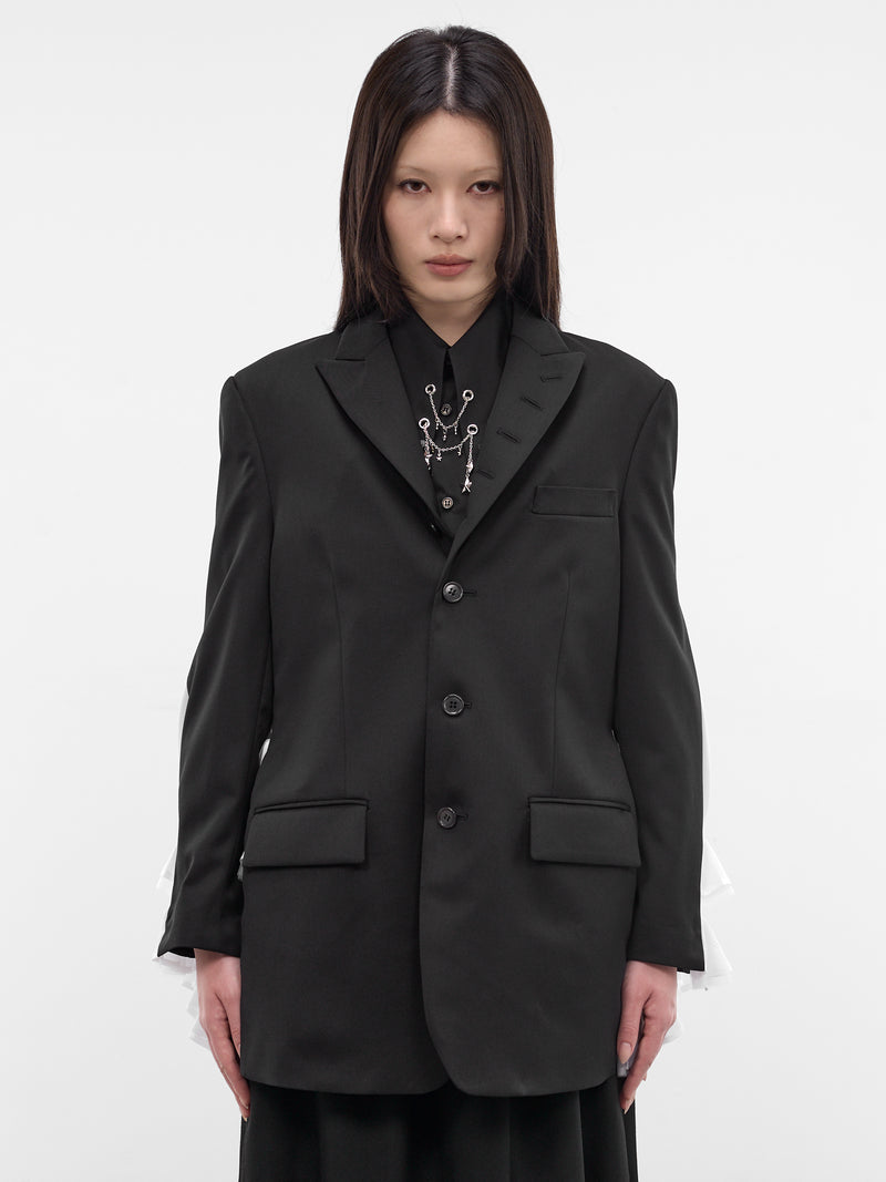 Black Hybrid Deconstructed Gathering Blazer (3Q-J002-S26-BLACK-WHITE)