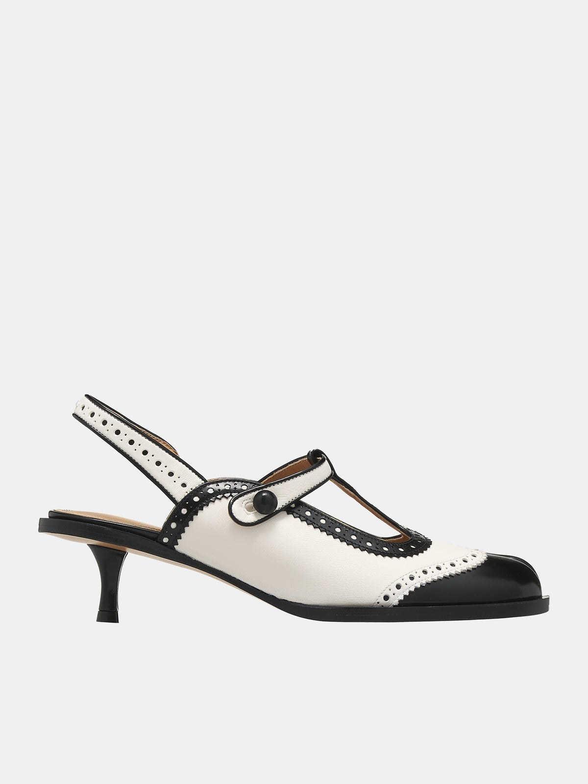 Brogued Leather Slingback Tabis (S39WP0135-P6848-WHITE-BLACK)