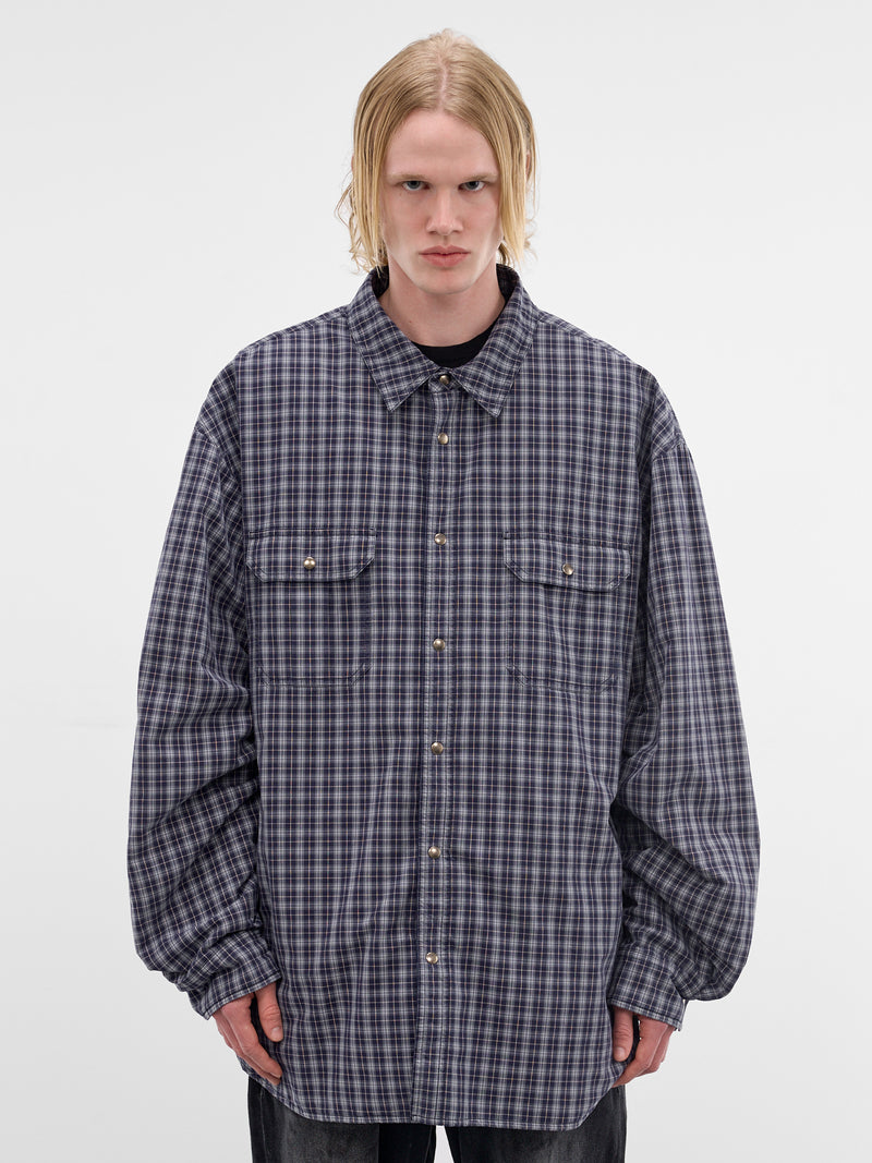 Reversible Overcheck Cotton Shirt (S50DT0070-M35779-001F-BLUE-GRE)