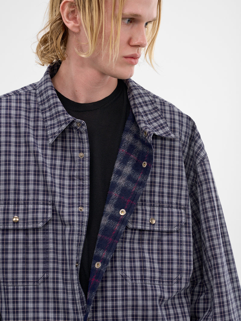 Reversible Overcheck Cotton Shirt (S50DT0070-M35779-001F-BLUE-GRE)