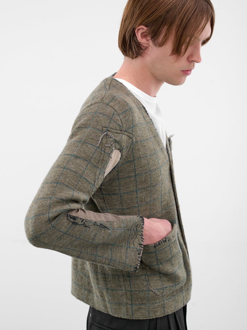Deconstructed Patchwork Check Wool Cardigan (S50HP0033-M13146-613J-GREEN)