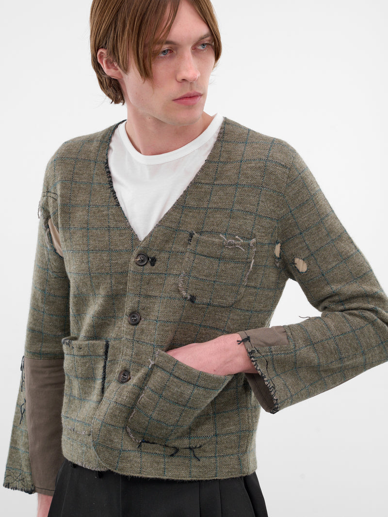 Deconstructed Patchwork Check Wool Cardigan (S50HP0033-M13146-613J-GREEN)