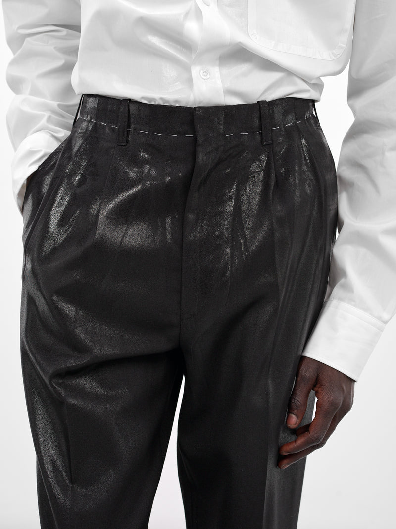 Black Wool Coated Tailored Trousers (S50KA0702-M35745-900-BLACK)