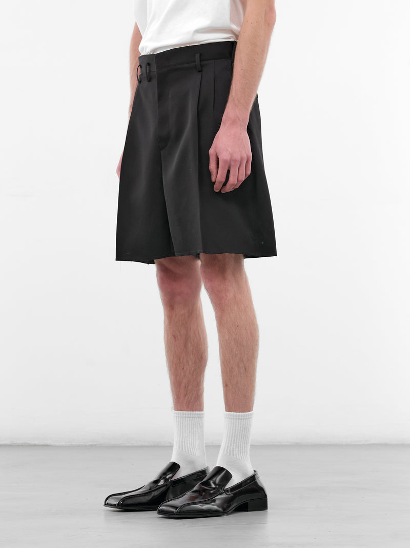 Black Unfinished Hems Wool Shorts (S50MU0093-M35693-900-BLACK)