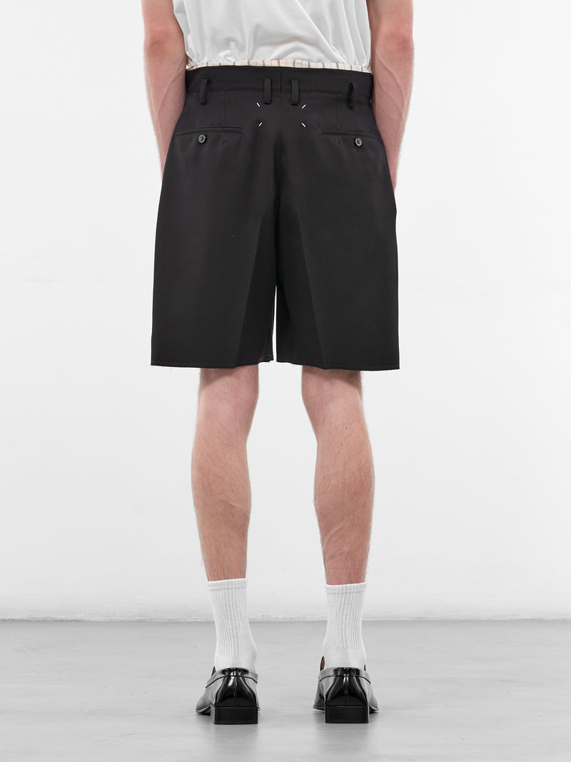 Black Unfinished Hems Wool Shorts (S50MU0093-M35693-900-BLACK)