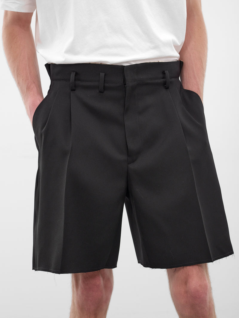 Black Unfinished Hems Wool Shorts (S50MU0093-M35693-900-BLACK)