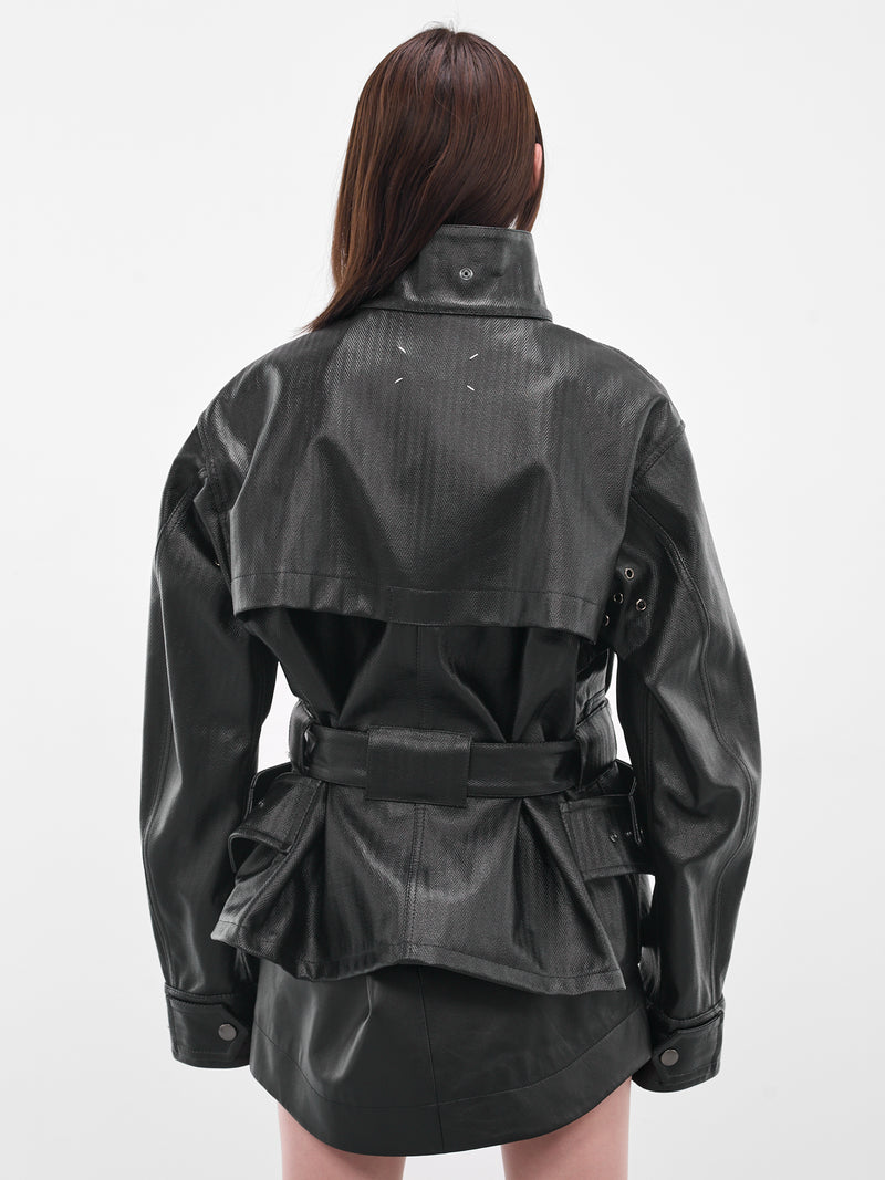 Black Laminated Cotton Belted Jacket (S51AM0504-M35599-900-BLACK)