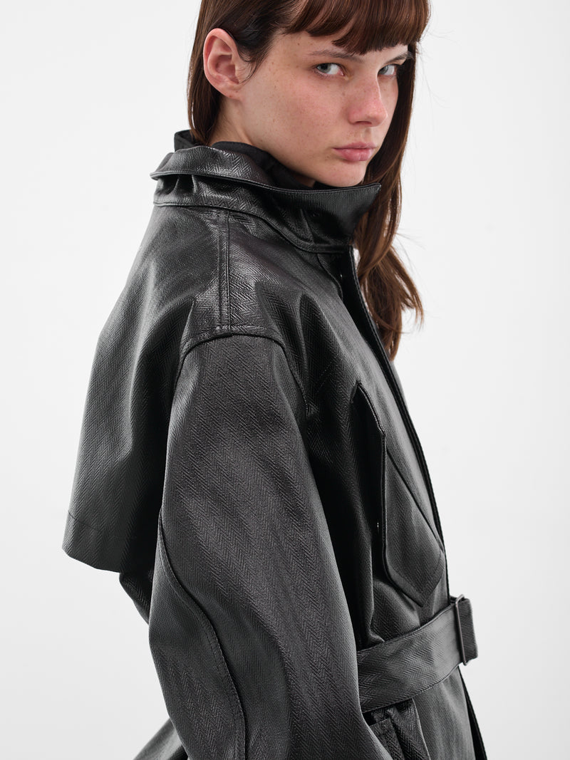 Black Laminated Cotton Belted Jacket (S51AM0504-M35599-900-BLACK)