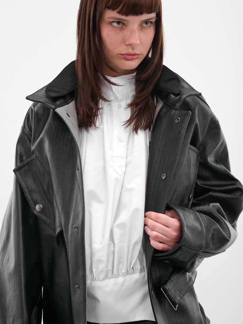 Black Laminated Cotton Belted Jacket (S51AM0504-M35599-900-BLACK)