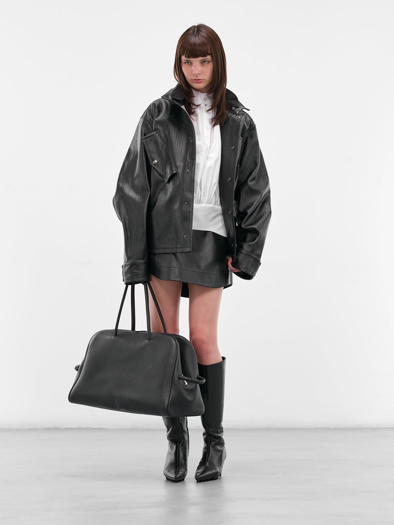 Black Laminated Cotton Belted Jacket (S51AM0504-M35599-900-BLACK)