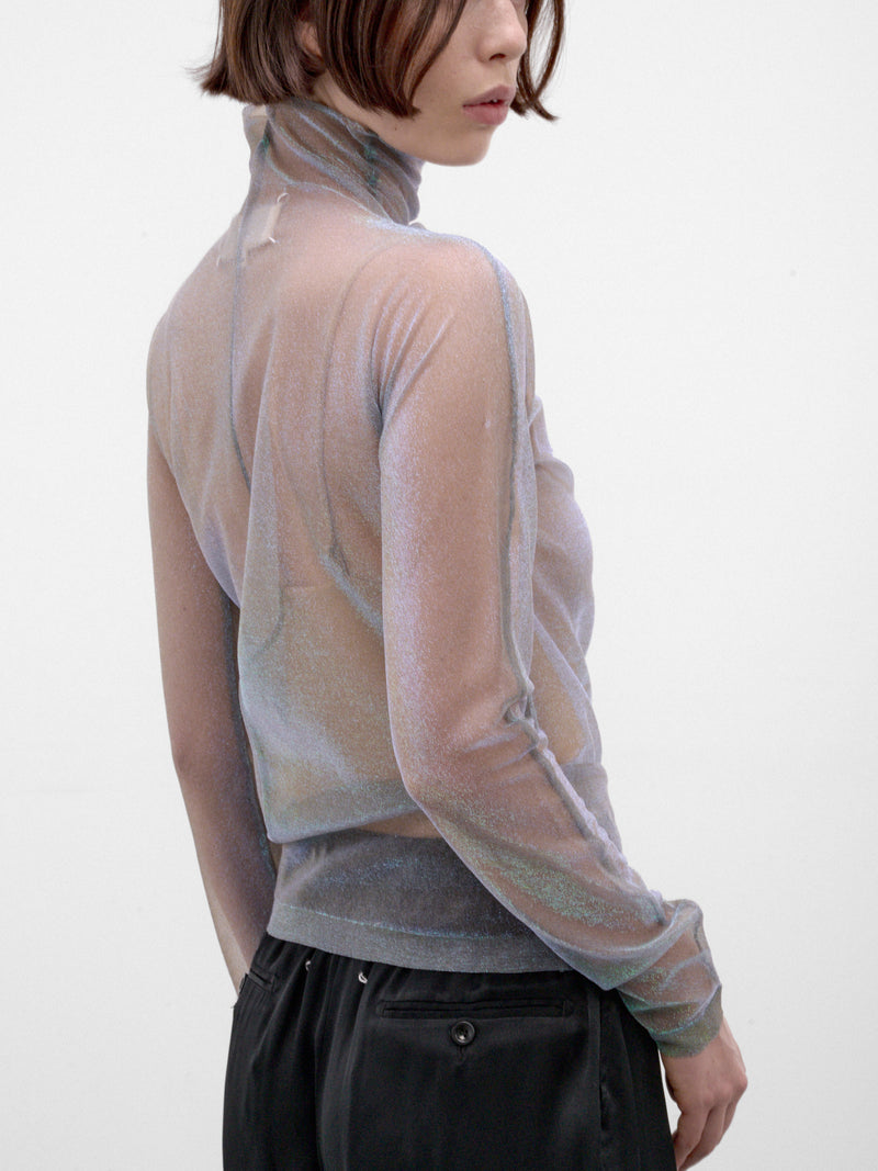 Sheer Shimmer Knit Asymmetric Turtleneck (S51HL0048-M13299-001F-MULTI)