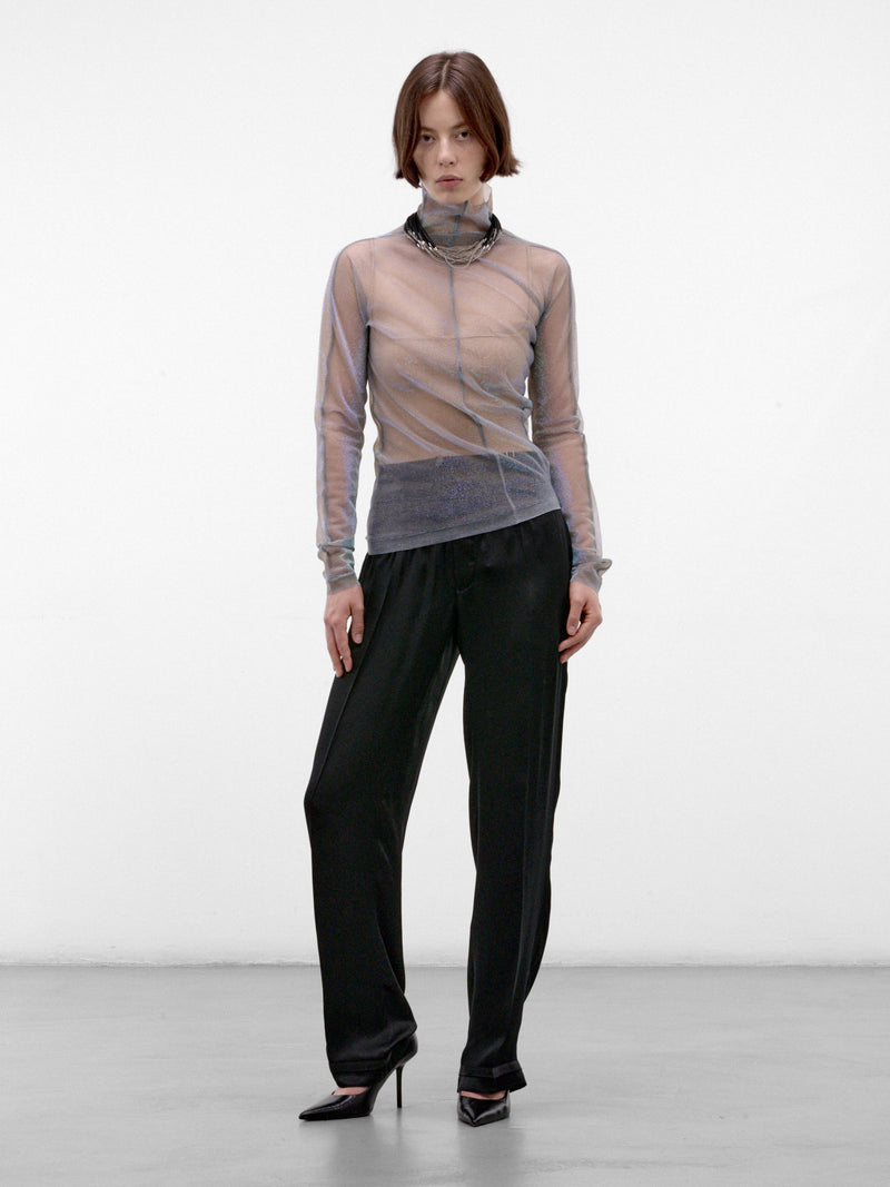 Sheer Shimmer Knit Asymmetric Turtleneck (S51HL0048-M13299-001F-MULTI)