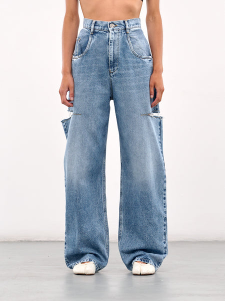 満点の Slashed Denim Jeans (S51LA0051-S30513-BLUE) パンツ