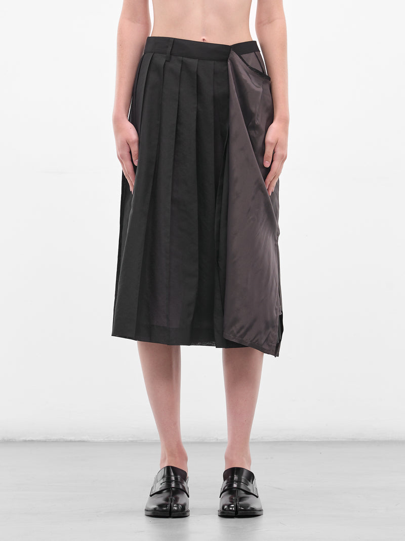 Black Deconstructed Asymmetric Midi Skirt (S51ME0043-MTN098-900-BLACK)