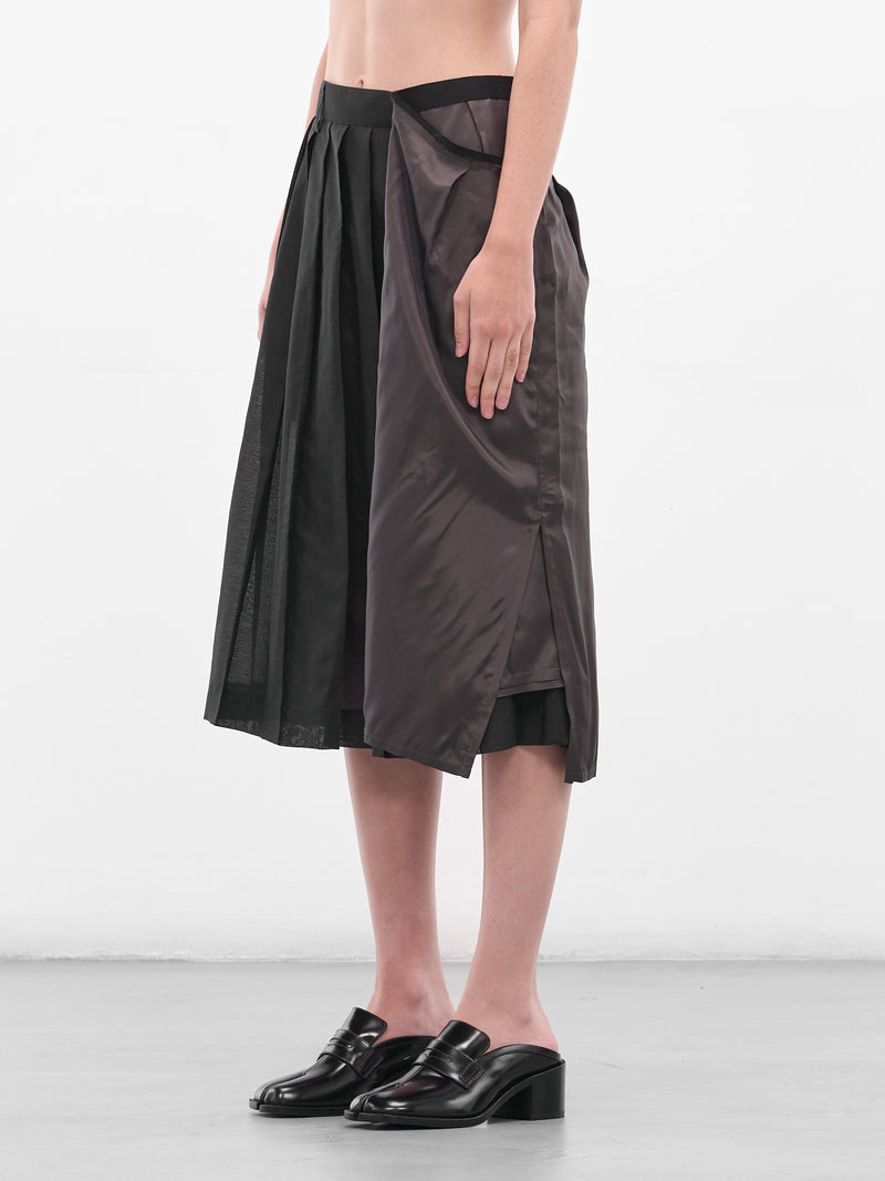 Black Deconstructed Asymmetric Midi Skirt (S51ME0043-MTN098-900-BLACK)