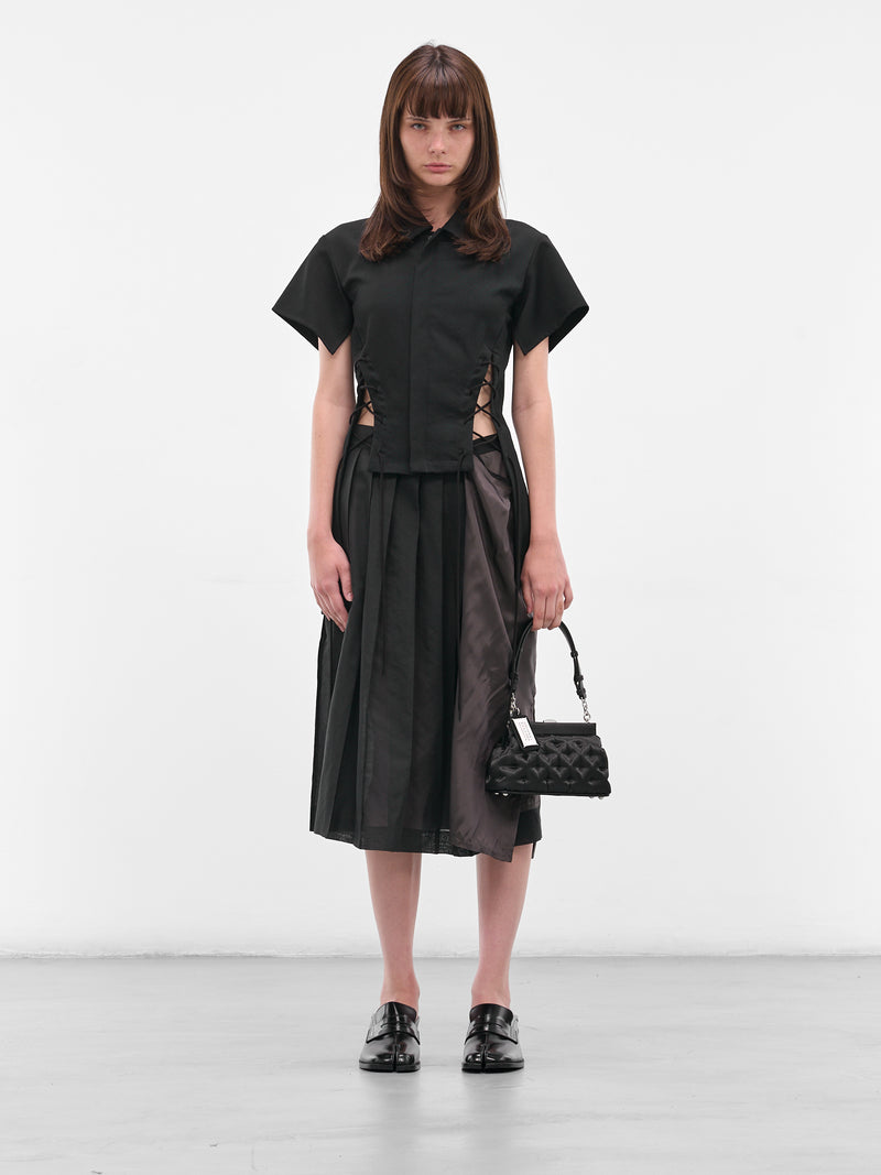 Black Deconstructed Asymmetric Midi Skirt (S51ME0043-MTN098-900-BLACK)