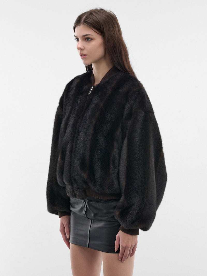 Brown Vegan Fur Bomber Jacket (S52AM0372-M35637-143-BROWN)