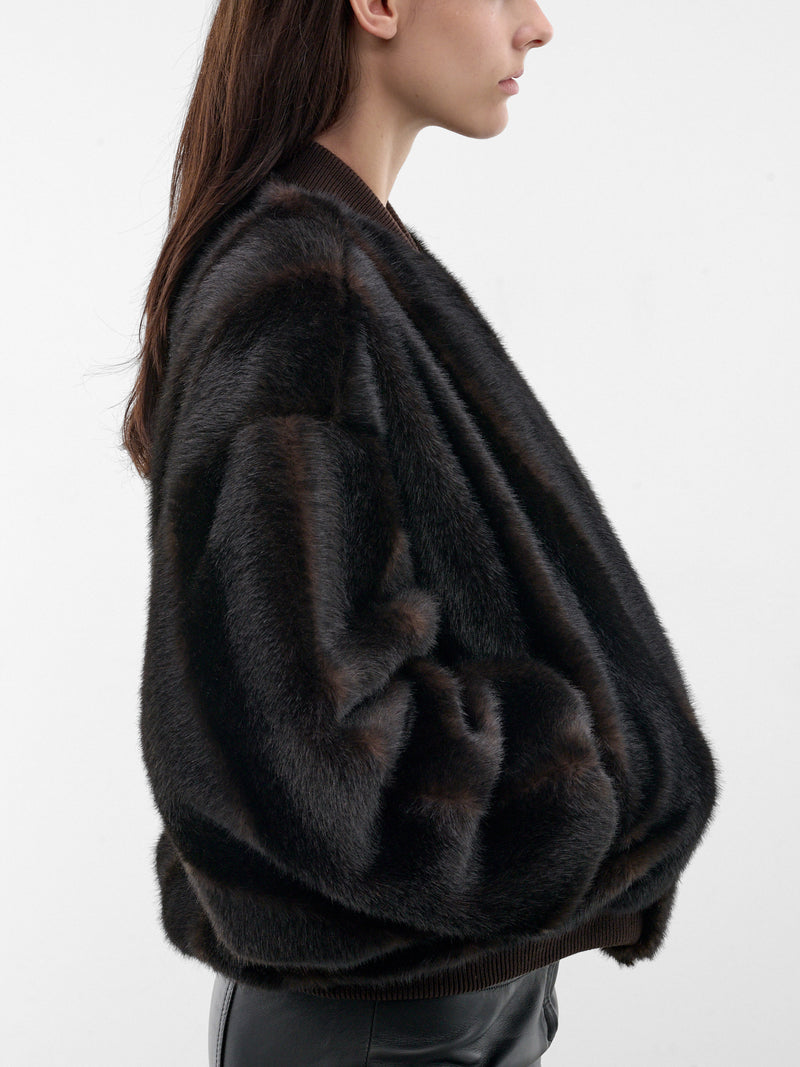 Brown Vegan Fur Bomber Jacket (S52AM0372-M35637-143-BROWN)