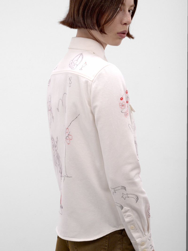 White Hand-Drawn Graphic Shirt (S52DT0071-M30074-OFF-WHITE)