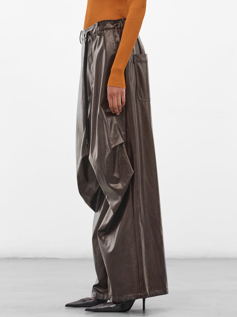Brown Coated Wide Leg Trousers (S52KA0510-M35465-144-BROWN)