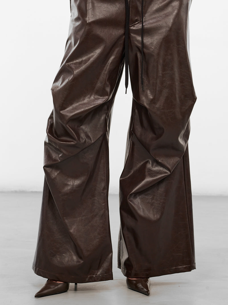 Brown Coated Wide Leg Trousers (S52KA0510-M35465-144-BROWN)