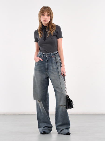 【M625SS708】MM6 レディースジーンズ S52LA0245 M30017 Aged Denim Jeans (S52LA0245-M30017-GREY-BLUE)