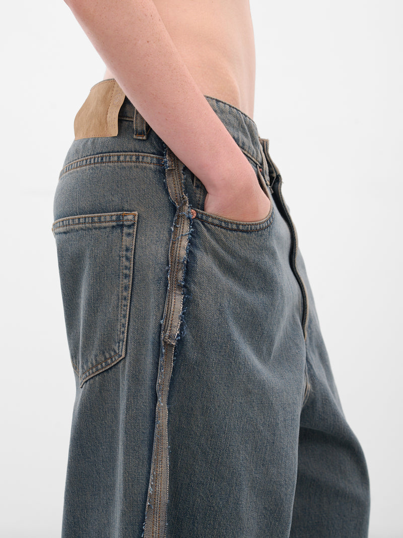 Blue Denim Deconstructed Baggy Jeans (S52LA0265-S30844-963-BLUE)