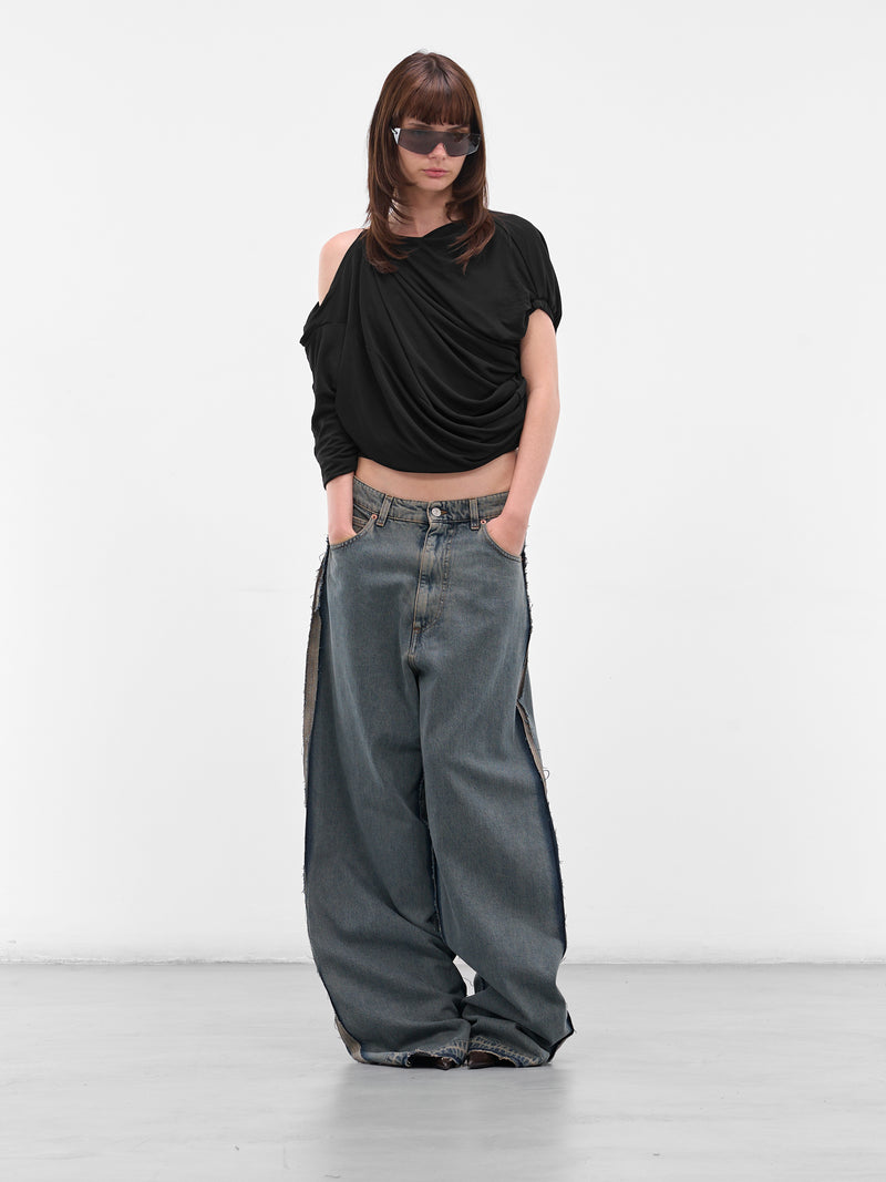 Blue Denim Deconstructed Baggy Jeans (S52LA0265-S30844-963-BLUE)