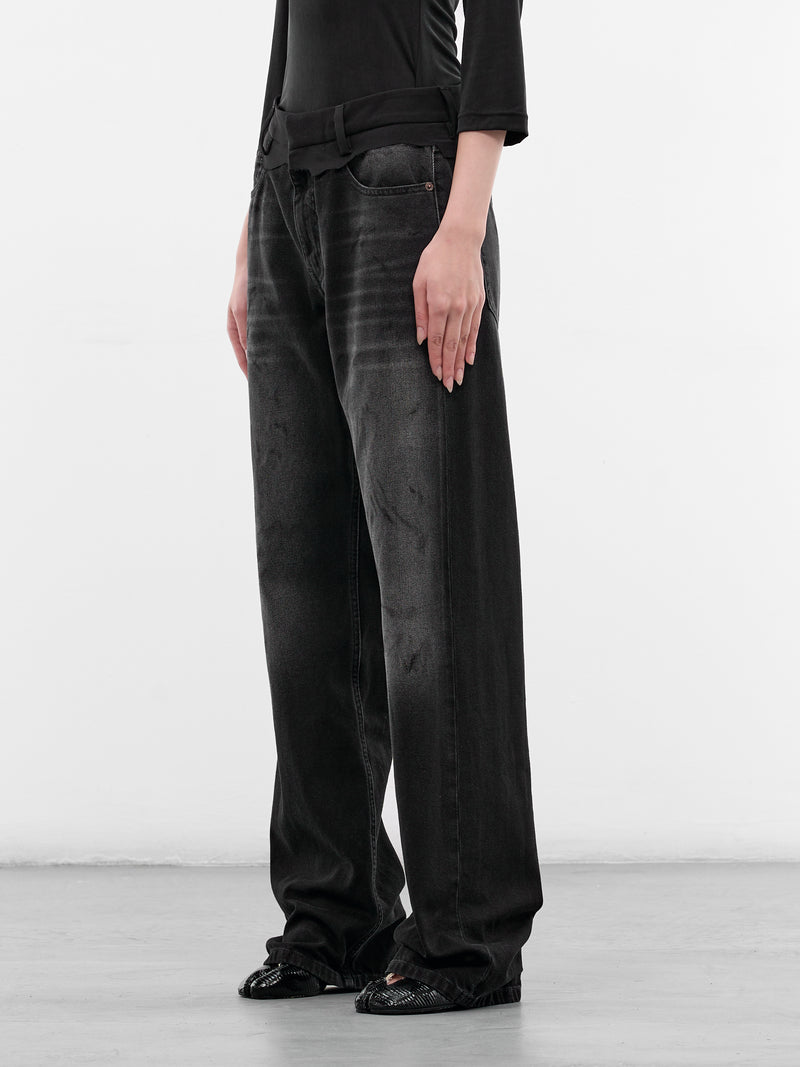 Black Contrast Waistband Denim Jeans (S52LA0270-M30064-961-BLACK)