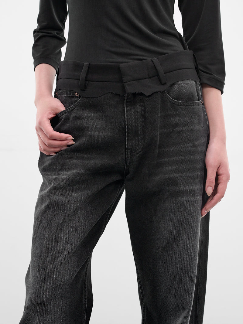 Black Contrast Waistband Denim Jeans (S52LA0270-M30064-961-BLACK)