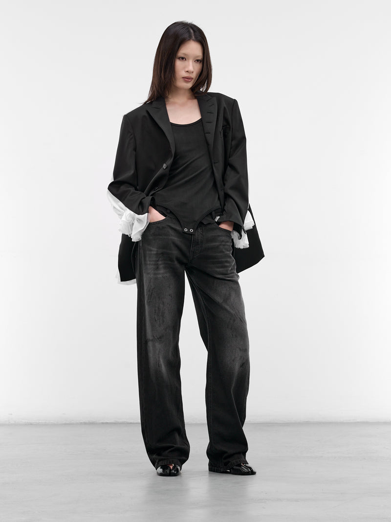 Black Contrast Waistband Denim Jeans (S52LA0270-M30064-961-BLACK)